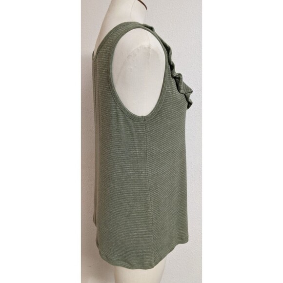 Women's Cabi # 6143 Wink Tank Green/White Striped Ruffle V-Neck Sleeveless Top M - Picture 6 of 7